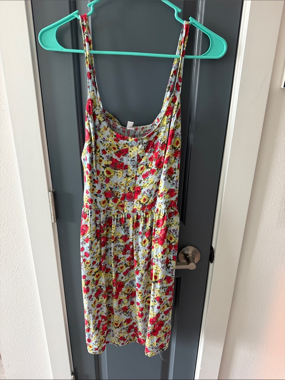 Xhilaration Floral Midi Dress in Red, Yellow & Blue